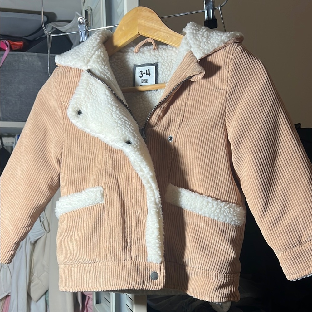 Kids Tan Corduroy Jacket with Sherpa Lining